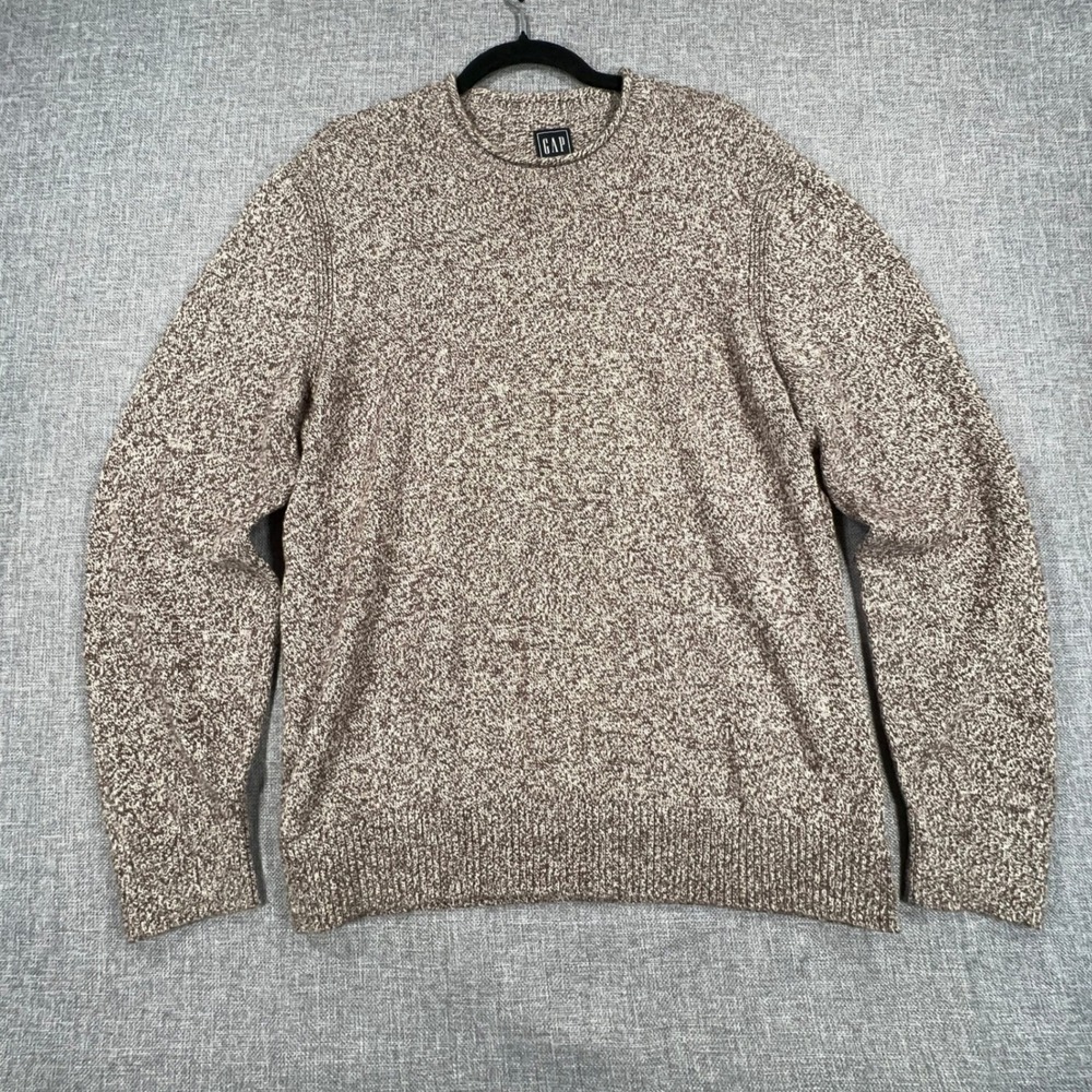GAP Rollneck Sweater Men L Brown Heather Cotton Wool Fisherman Made in Hong Kong